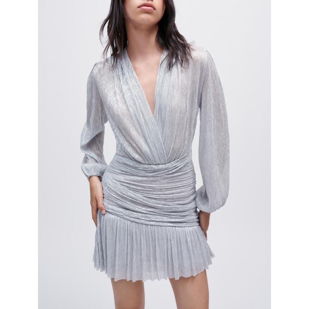 Maje‎ Draped Lurex Dress in Silver Size 40/ US L Cocktail dress